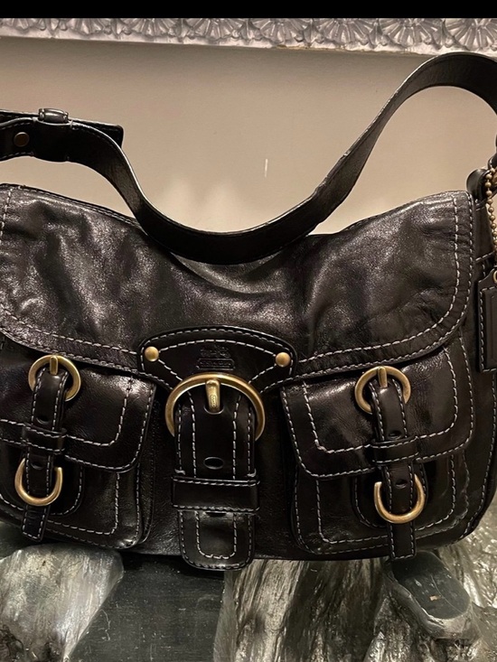 Coach Handbags - Coach Black Leather Shoulder Bag with Brass Hardware